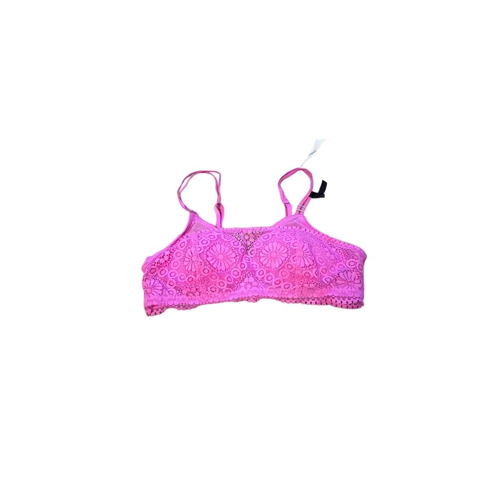 Aerie Real Power Wireless Push Up Joy Hot Pink Floral‎ Lace Bra Sz 34B NEW